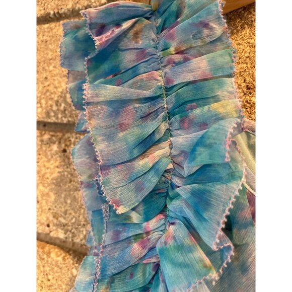 French Connection XS Ruffled Sleeveless Watercolor Peplum Top Blue & Pink - Picture 5 of 9